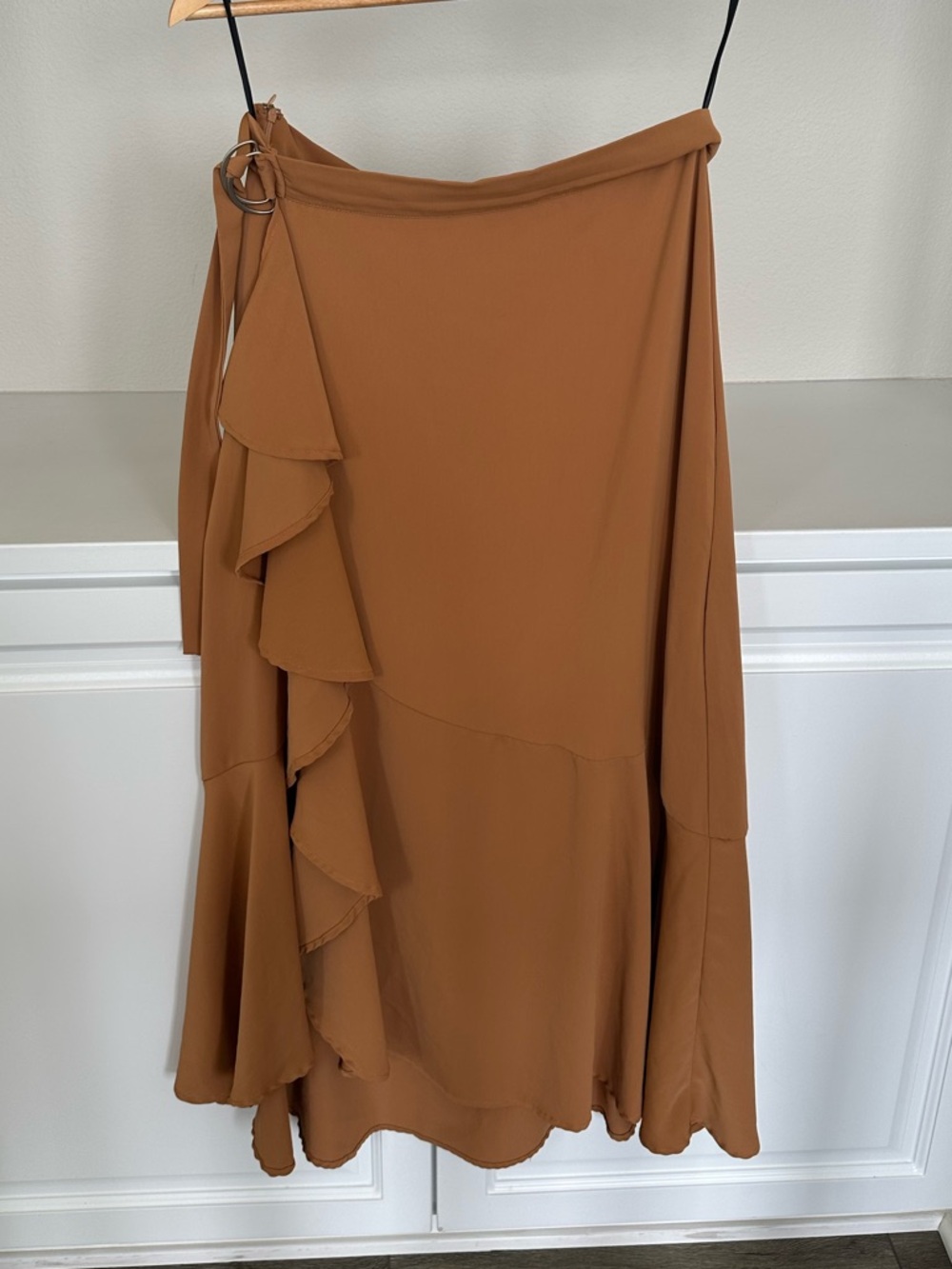 SHEIN Rust Brown Asymmetrical Ruffle Midi Skirt